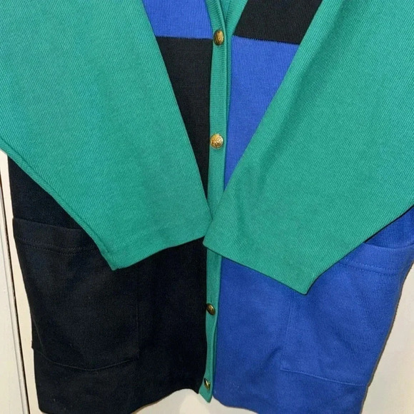 VTG Made in USA Country Collection WMN’s Sweater Cardigan Top XL Blue/Blk/Grn - Picture 7 of 17